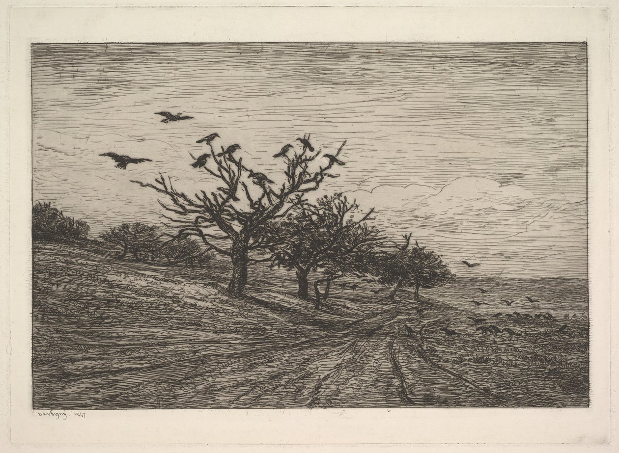 Árbol lleno de cuervos, 1867 de Charles Francois Daubigny