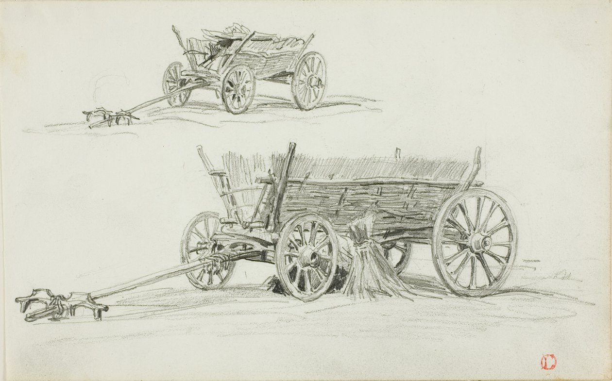 Dos bocetos de un carro de bueyes de Charles Francois Daubigny