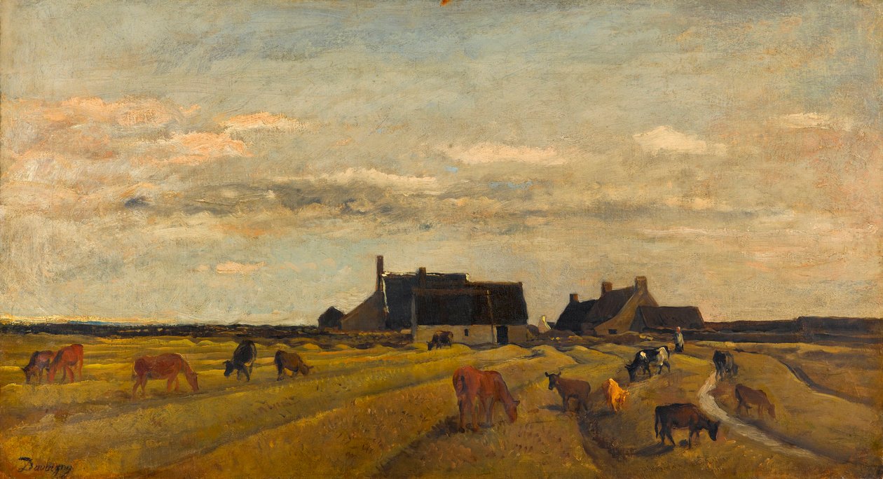 ""Vista de una granja en Kerity en Bretaña"" (Granja en Kerity, Bretaña) Pintura de Charles-Francois (Charles Francois) Daubigny (1817-1878) Dim 64x101 cm Óleo sobre lienzo Gemeentemuseum Den Haag de Charles Francois Daubigny