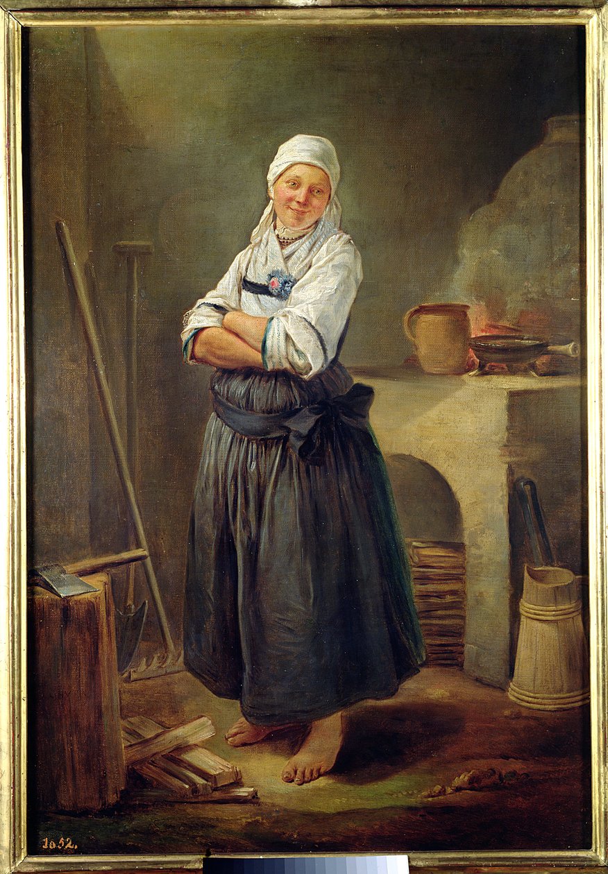 Una aldeana sajona en su cocina de Charles Francois Hutin