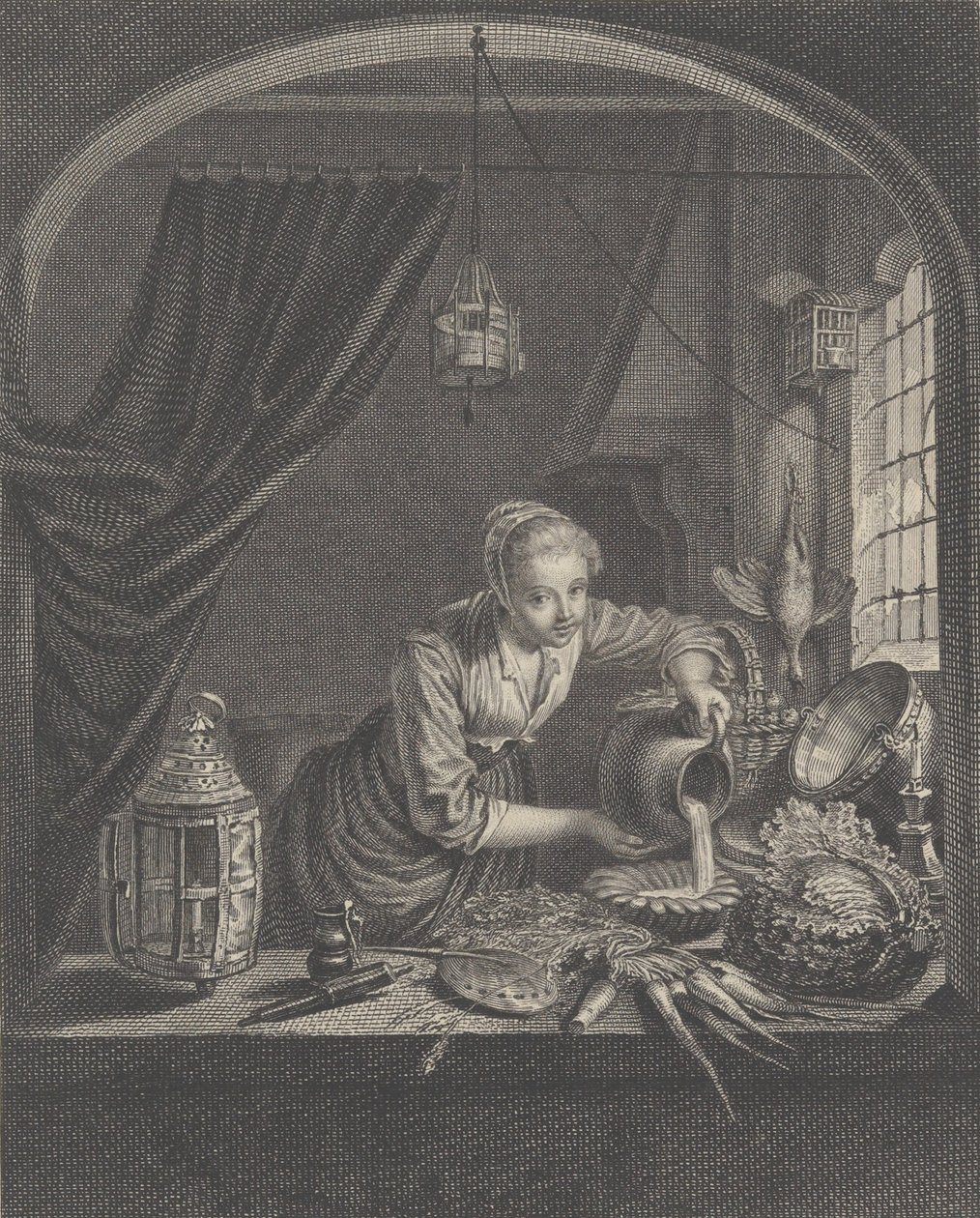 Lechera después de la pintura de G. Dou en el gabinete del Sr. Poullain de Charles François Adrien Macret