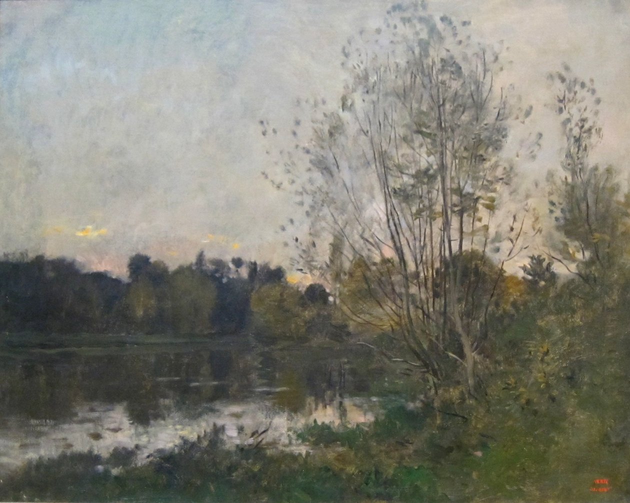 Un lago en el bosque al atardecer de Charles Francois Daubigny