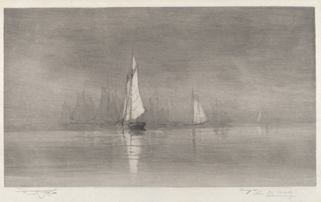 Escena de puerto sin título con veleros de Charles Frederick William Mielatz