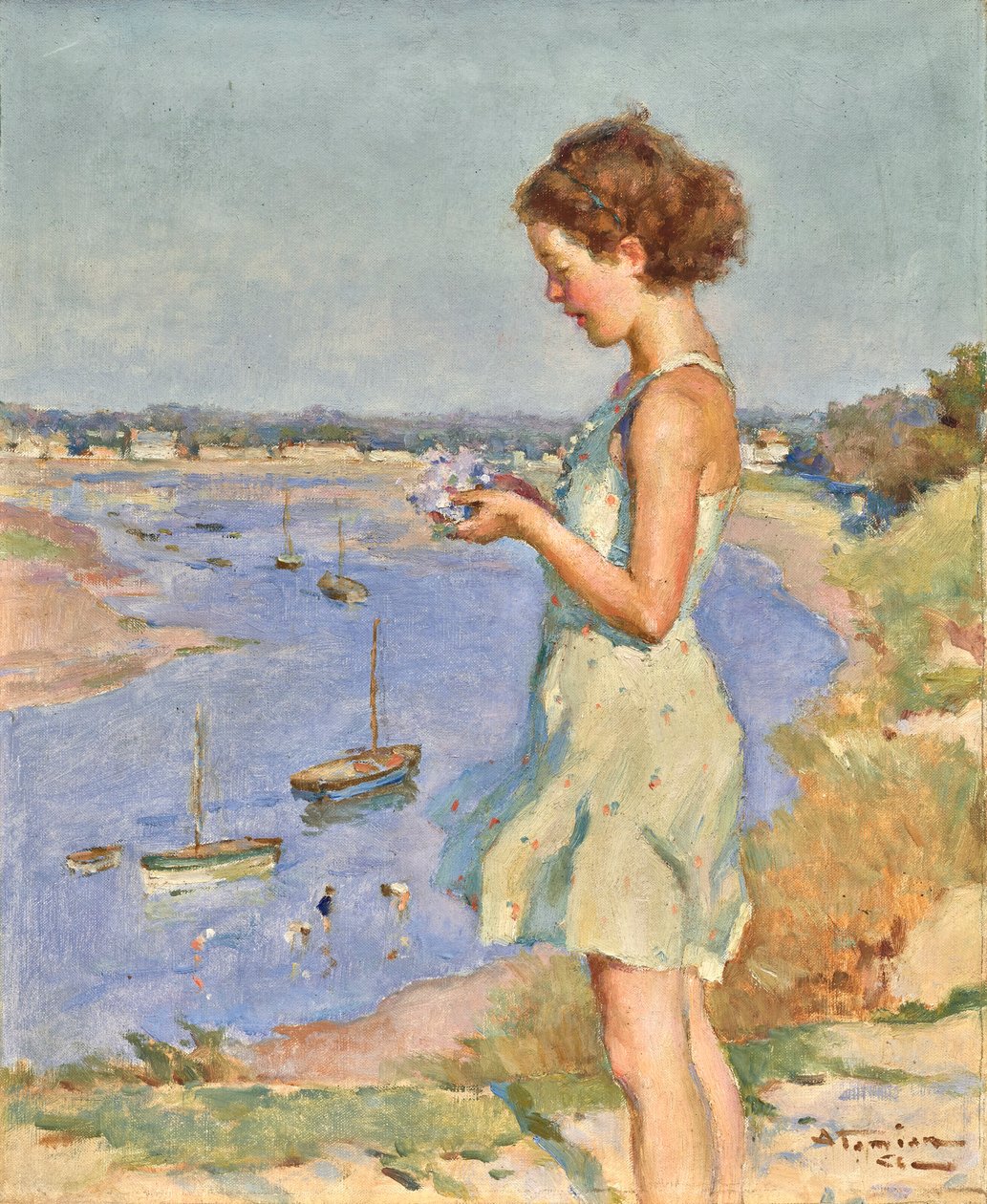 Joven con una hortensia azul, Saint-Gilles-Croix-de-Vie de Charles Garabed Atamian