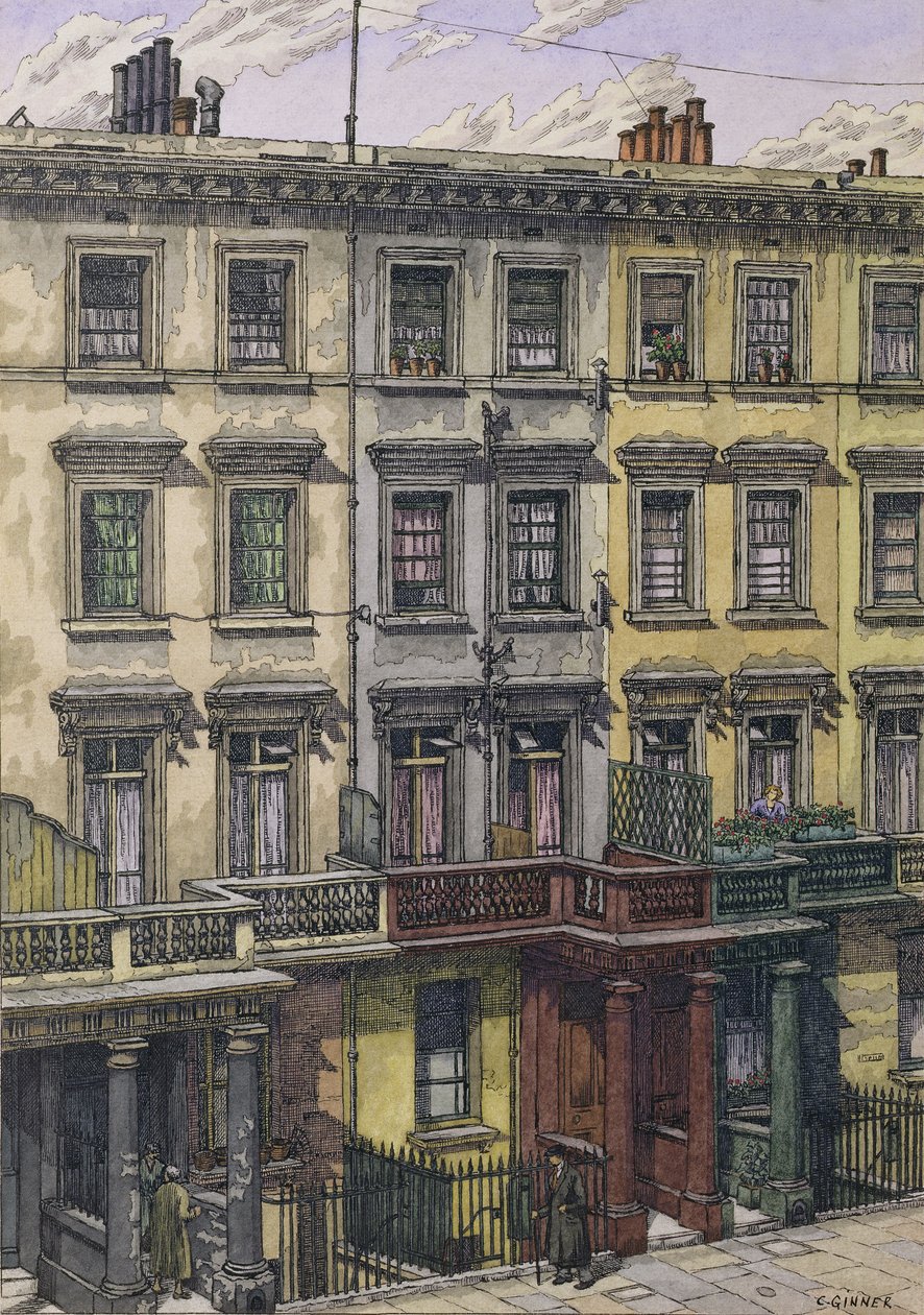 London Terrace (acuarela, pluma y tinta sobre papel) de Charles Ginner