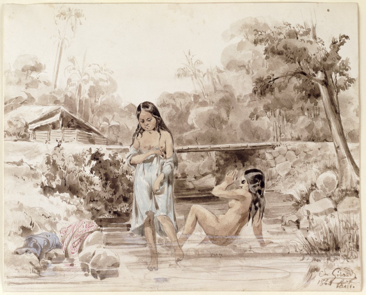 Tahitianos bañándose, 1844 de Charles Giraud