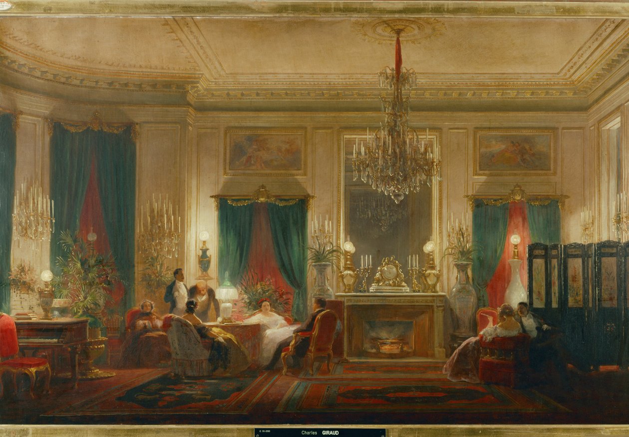 El salón de la princesa Matilde, hija del rey Jerónimo y de la reina Catalina de Wurtemberg, en la calle Courcelle de París ... (óleo sobre lienzo) de Charles Giraud