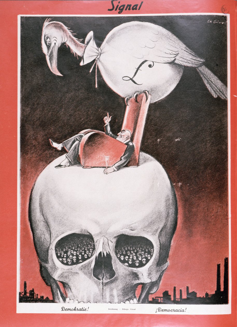 Democracia", de la revista "Signal", número 5, primera edición de marzo de 1941 (litografía). de Charles Girod