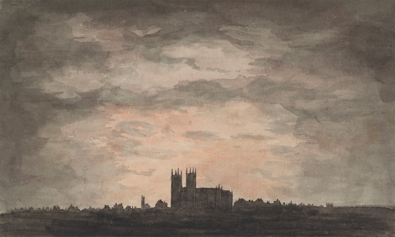 Una gran iglesia (Abadía de Westminster) al atardecer de Charles Gore