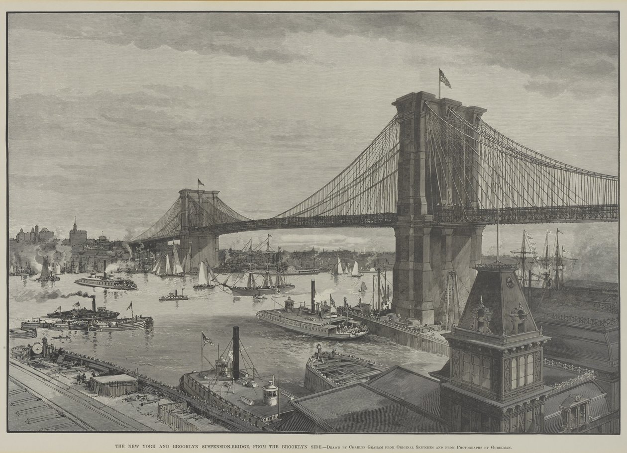 El Puente Colgante de Nueva York y Brooklyn desde el lado de Brooklyn, finales de 1800 de Charles Graham