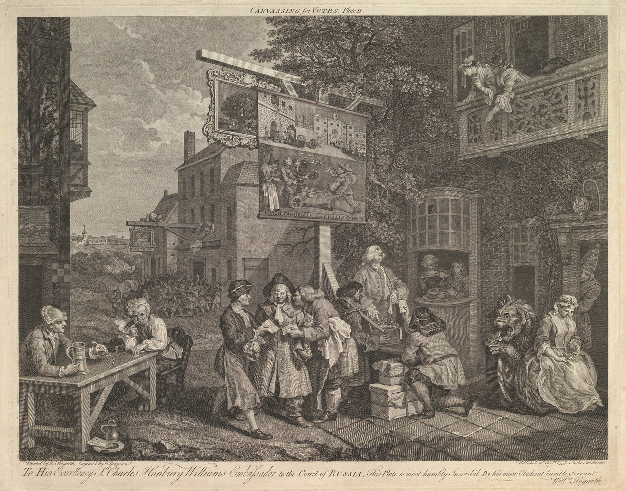 Campaña para Votos, Placa II: Cuatro Impresiones de una Elección, 20 de febrero de 1757 de Charles Grignion