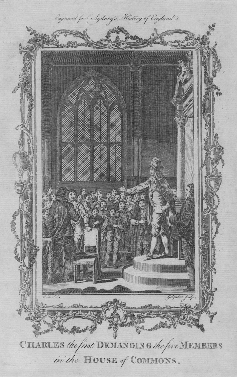 Carlos I exigiendo a los cinco miembros en la Cámara de los Comunes, 1773 de Charles Grignion