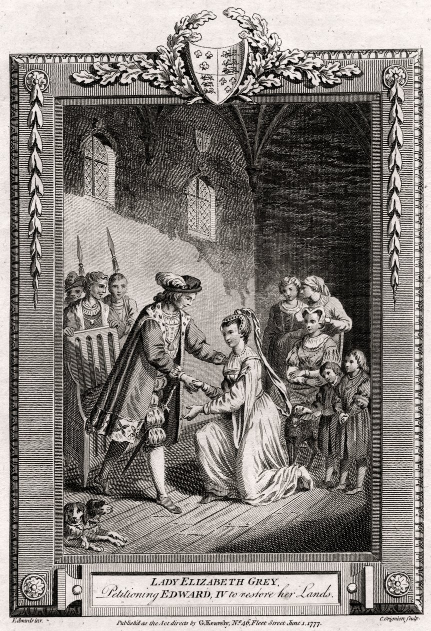 Lady Elizabeth Grey, pidiendo a Eduardo IV que le devuelva sus tierras, siglo XV, 1777 de Charles Grignion