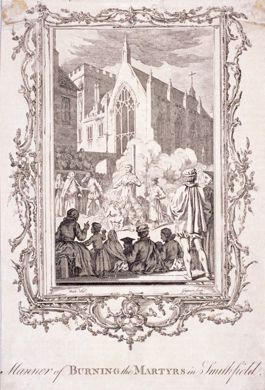 Escena de protestantes quemados en Smithfield, siglo XVI, c. 1760 de Charles Grignion