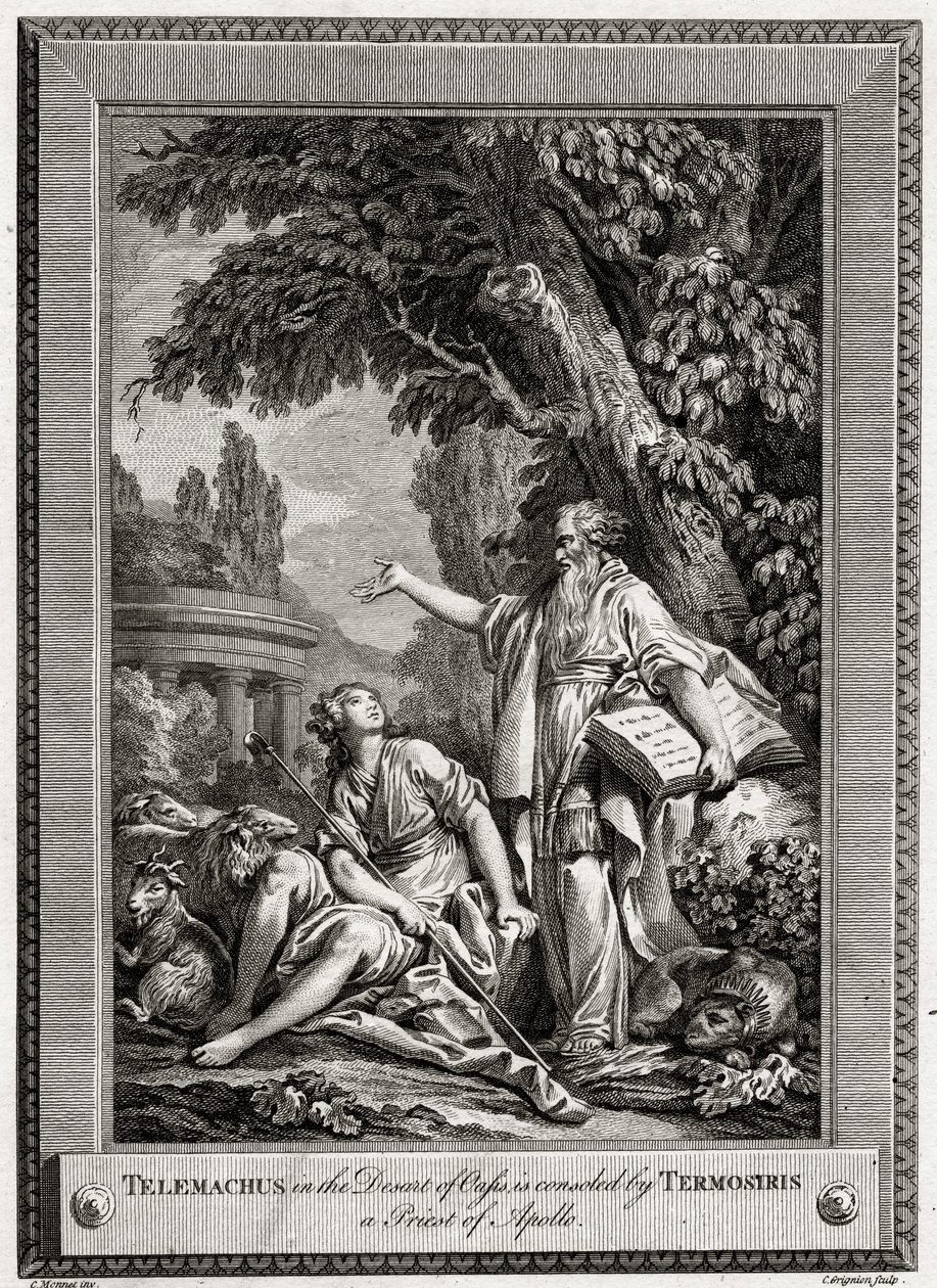 Telémaco, en el Desierto de Oasis, es consolado por Termosiris un Sacerdote de Apolo, 1774 de Charles Grignion