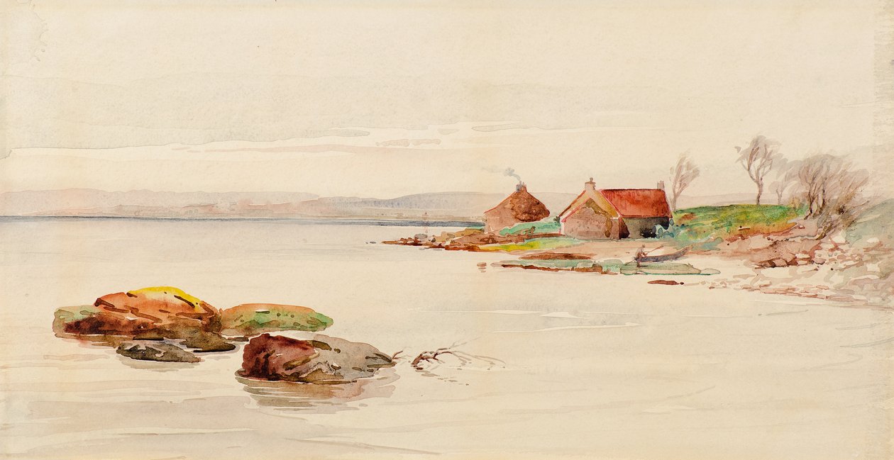 Escena costera con casitas (acuarela) de Charles Gustav Louis Phillips
