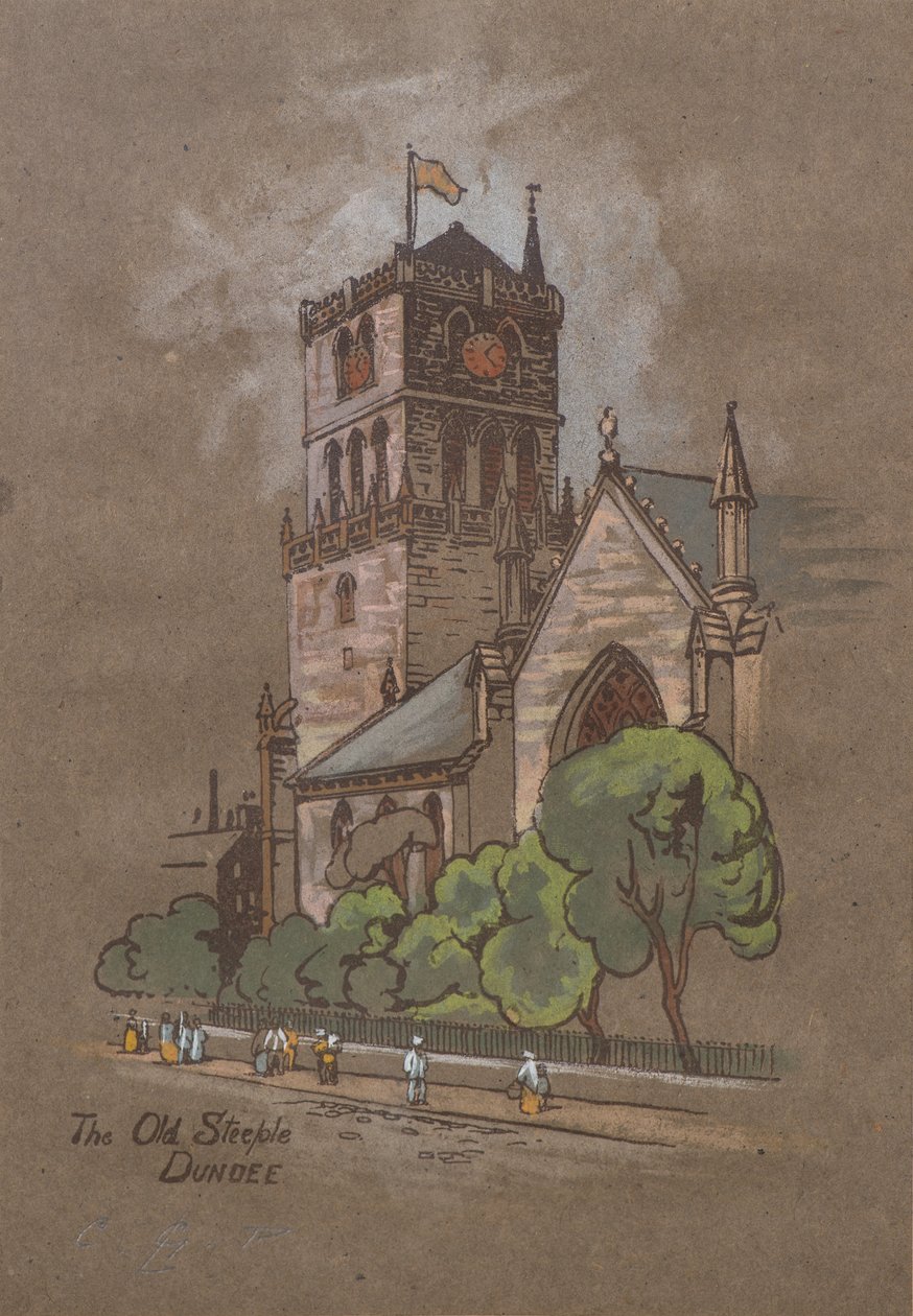 The Old Steeple, Dundee (impresión coloreada a mano) de Charles Gustav Louis Phillips