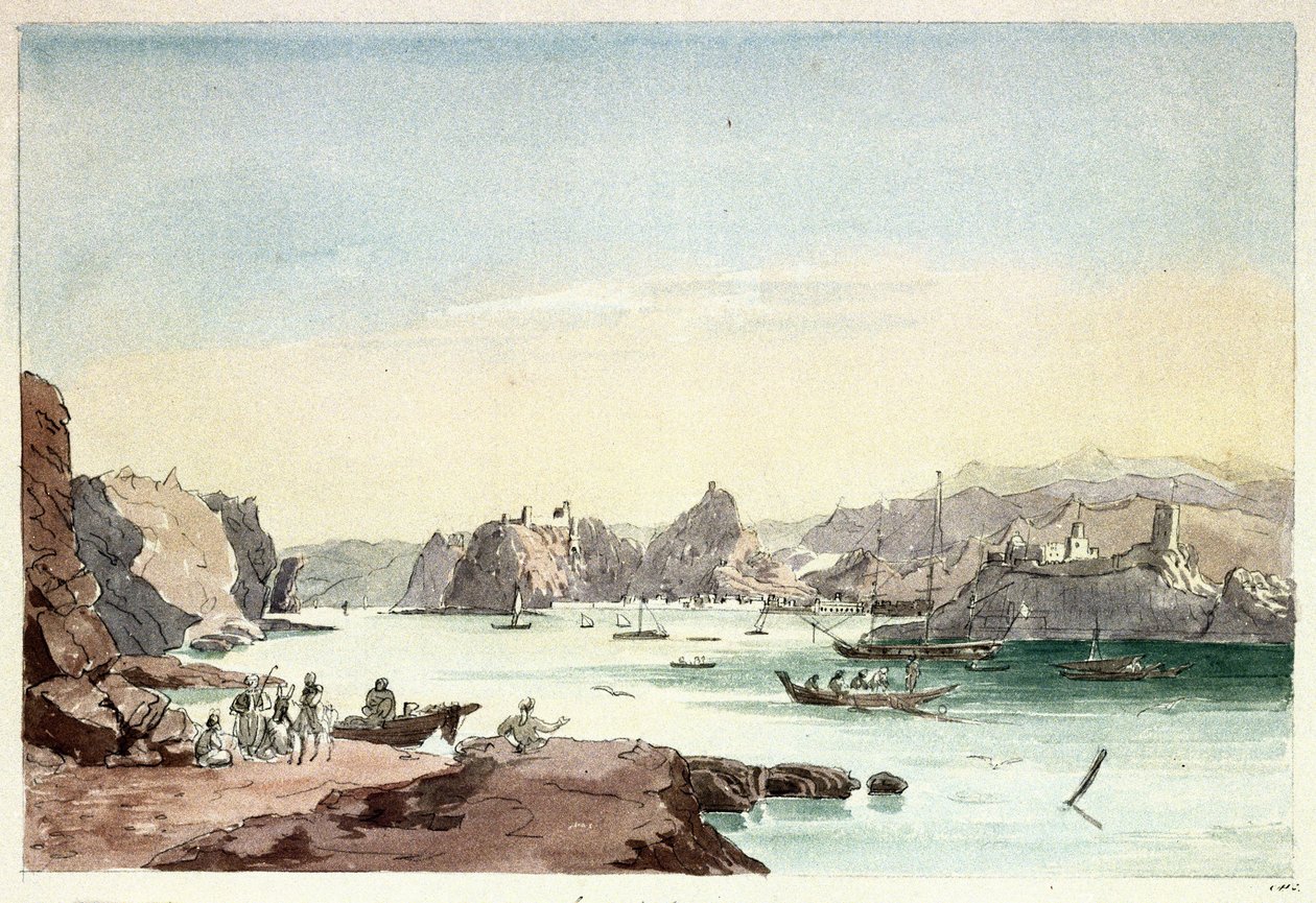 Arroyo Mascate (Omán). Pintura del Teniente Coronel Charles Hamilton Smith (1776-1859) de Charles Hamilton Smith