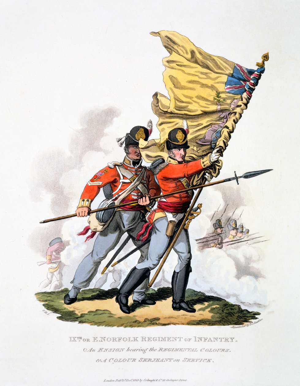 Uniforme y colores del 9º o Regimiento de Infantería de Norfolk del Este, de 