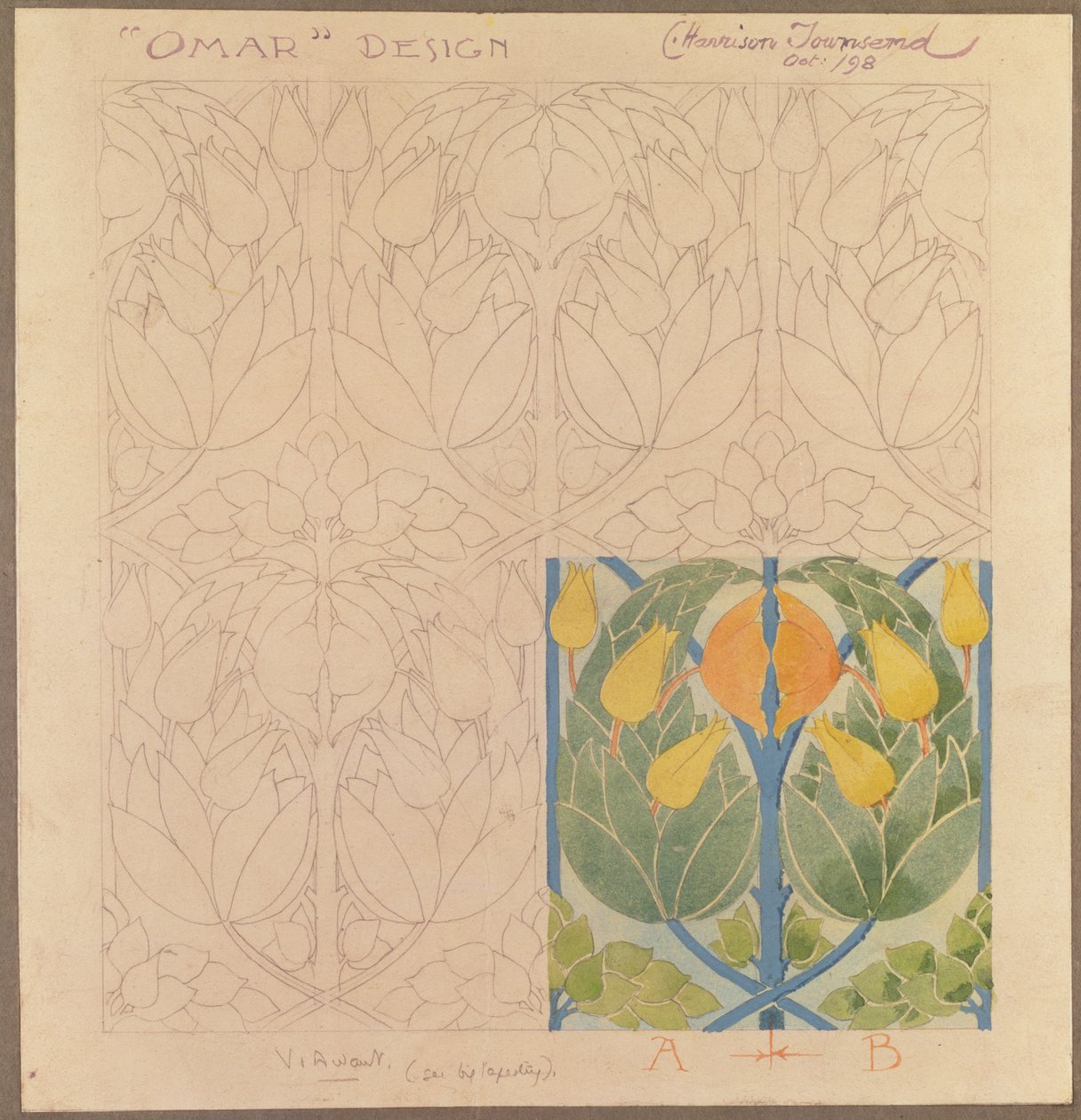 Omar, diseño para un doble tejido de seda y lana, 1898 de Charles Harrison Townsend