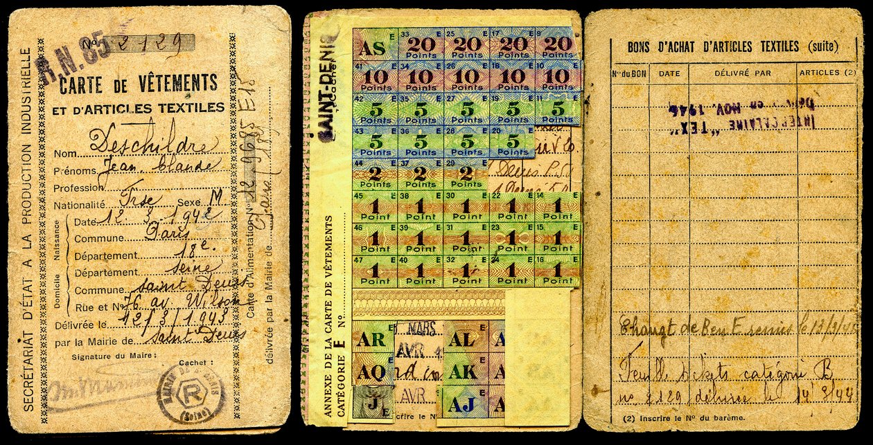 Tarjeta de racionamiento, Tarjeta de ropa, Secretaría de Producción Industrial, Segunda Guerra Mundial 1941 de Augustus Kollner