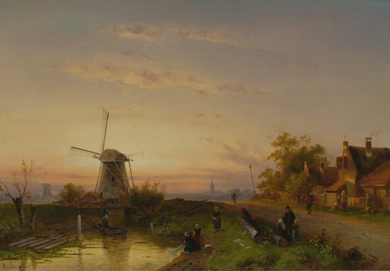 Molino de viento al atardecer de Charles Henri Joseph Leickert