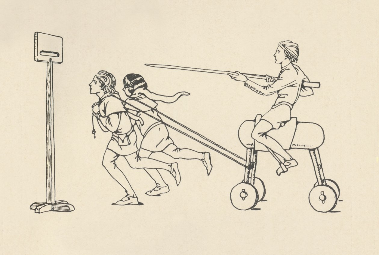 Niños jugando a montar en la quintana Romance de Alejandro, alrededor de 1340. Bodleian, 1931 de Charles Henry Bourne Quennell