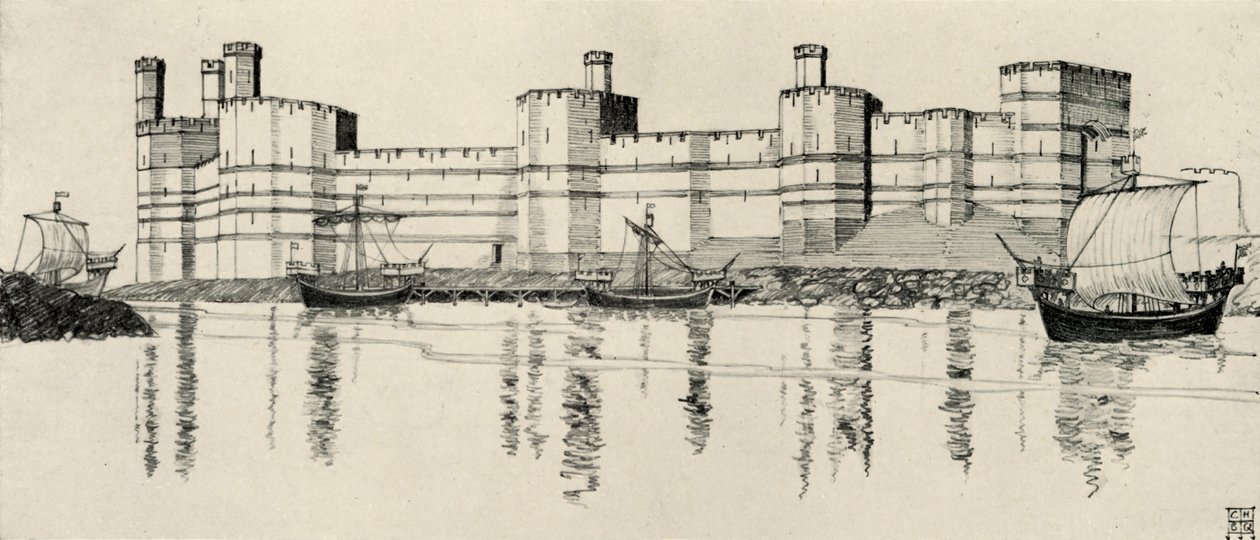 Exterior del Castillo de Caernarvon, Gales del Norte, 1931 de Charles Henry Bourne Quennell
