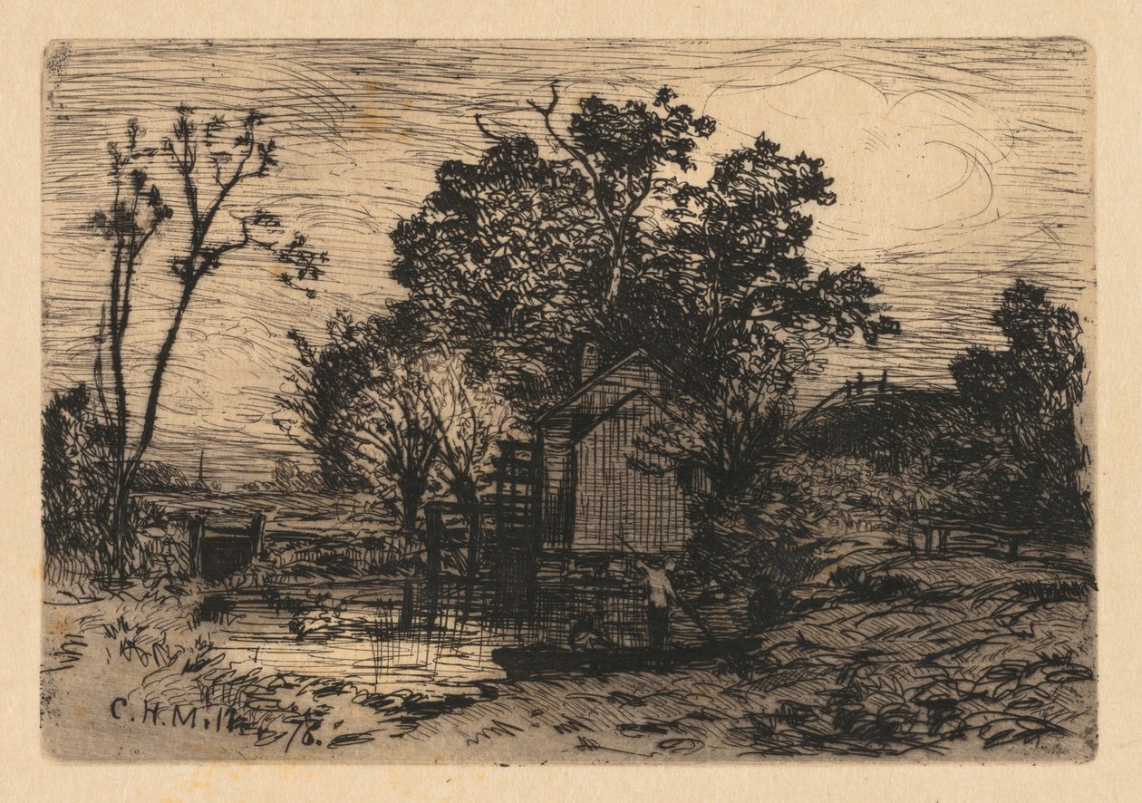 Cabaña y dos figuras en una barca de Charles Henry Miller