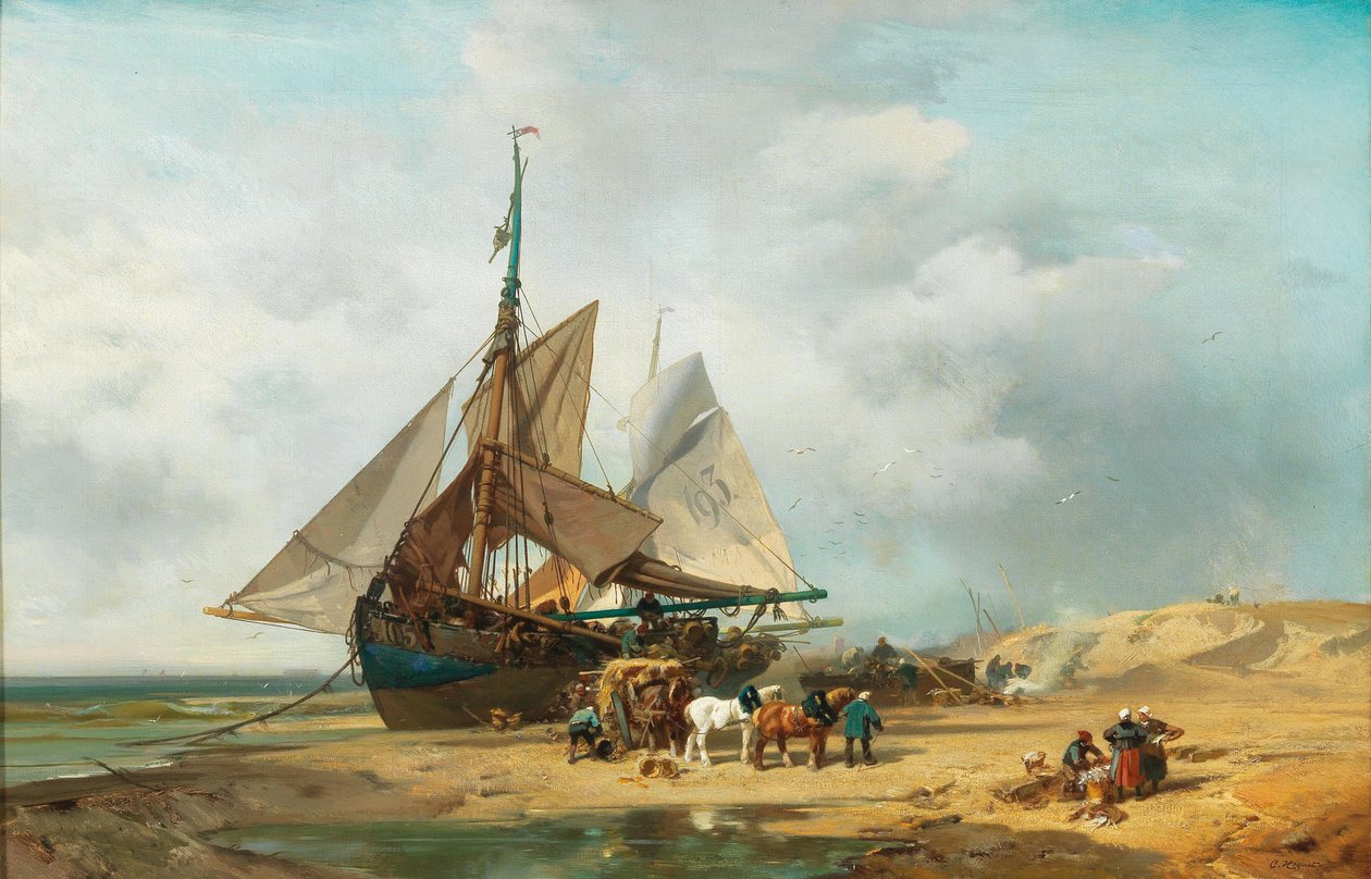 Alemán: Entladung der Segelschiffe Descarga del velero de Charles Hoguet