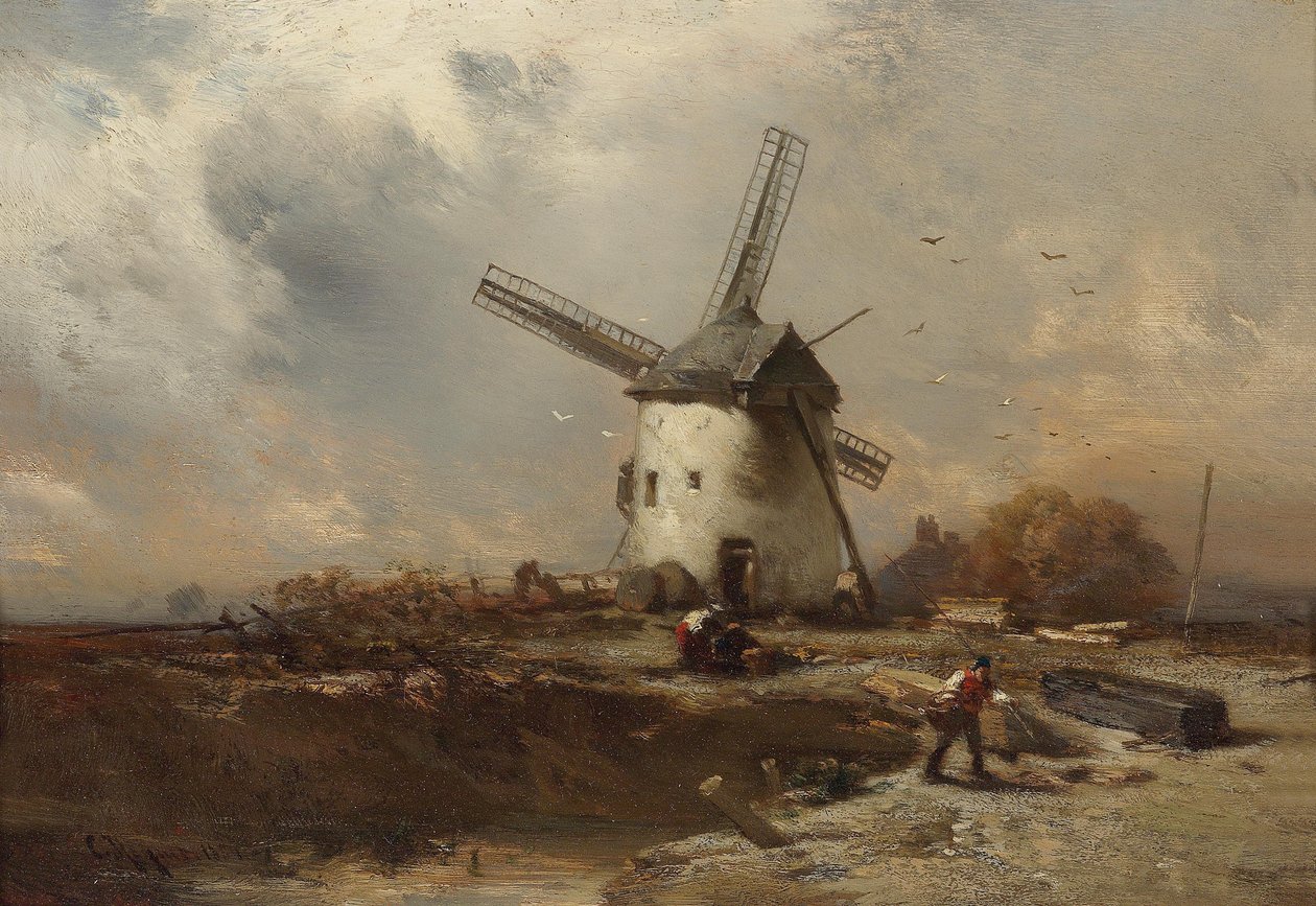 Paisaje con molino de viento y figuras decorativas de Charles Hoguet
