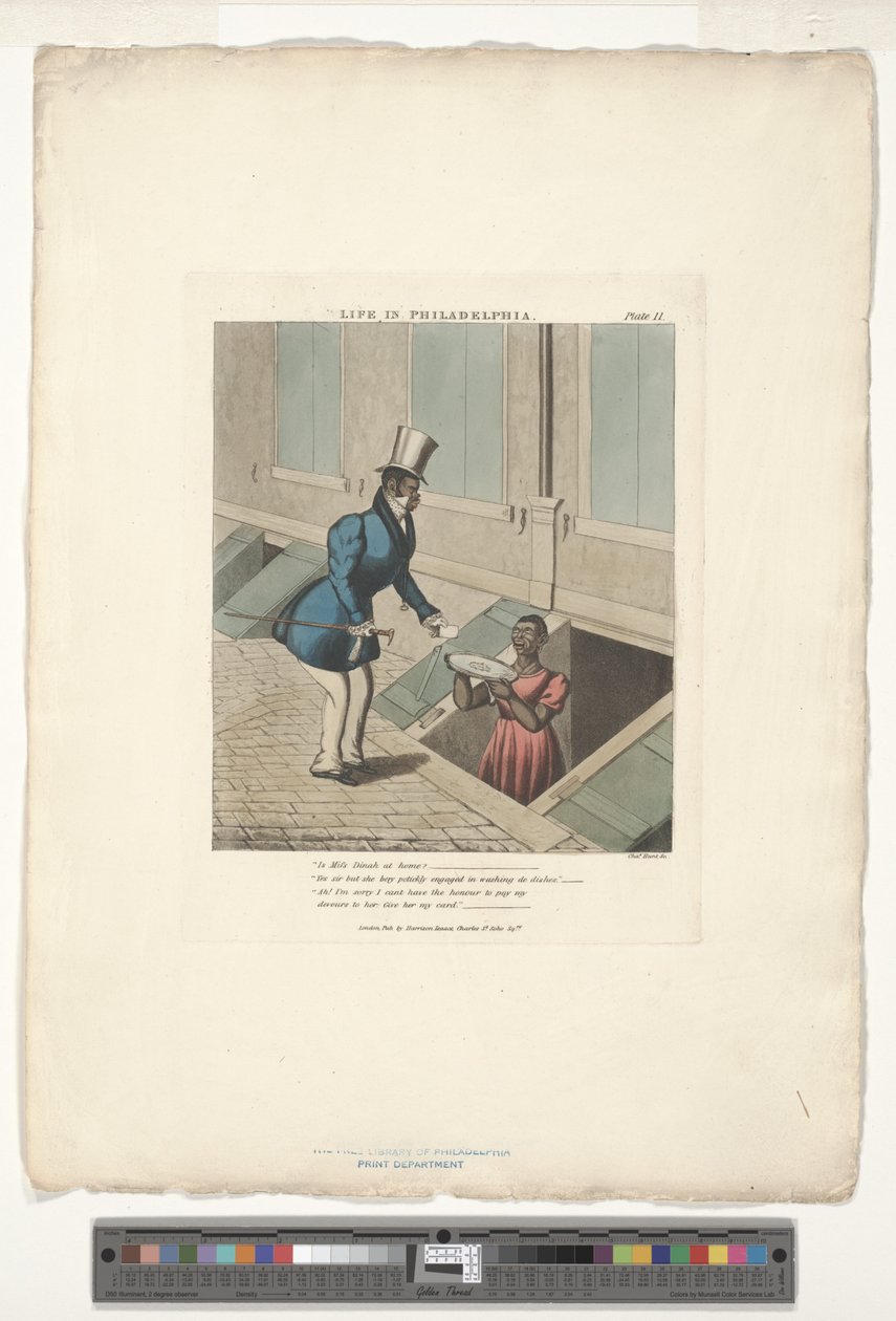 Visita a la señorita Dinah, placa número 11 de 20, adaptada de Life in Philadelphia de Edward W. Clay de Charles Hunt
