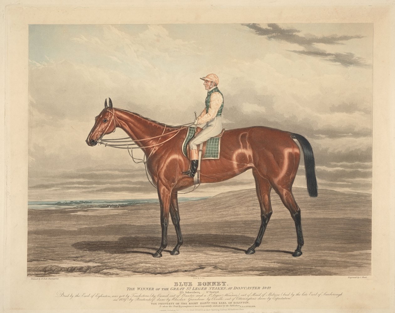 Carreras: Blue Bonnet. El ganador de las grandes St. Leger Stakes en Doncaster en 1842 de Charles Hunt