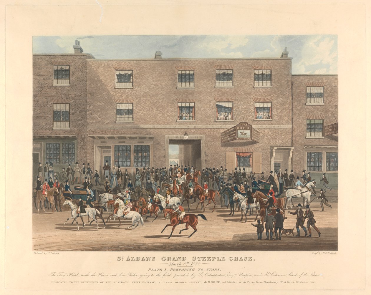 Steeple-chasing [serie de seis]: St. Albans Grand Steeple Chase. / 8 de marzo de 1832. Placa 1. Preparándose para comenzar ... de Charles Hunt