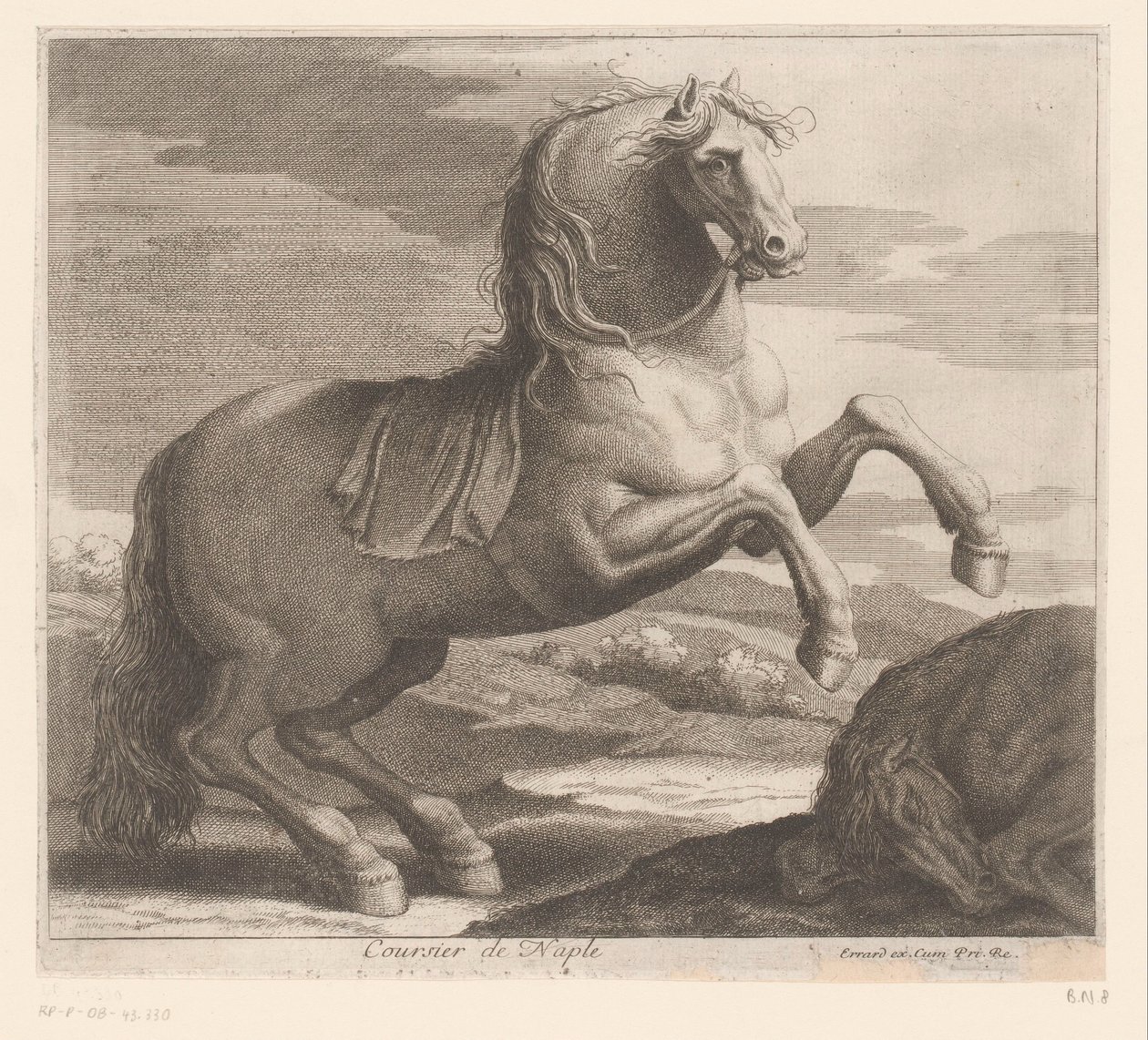caballo encabritado Coursier de Naples (título sobre objeto) Serie de animales (título de la serie) de Charles II Errard (attributed to)