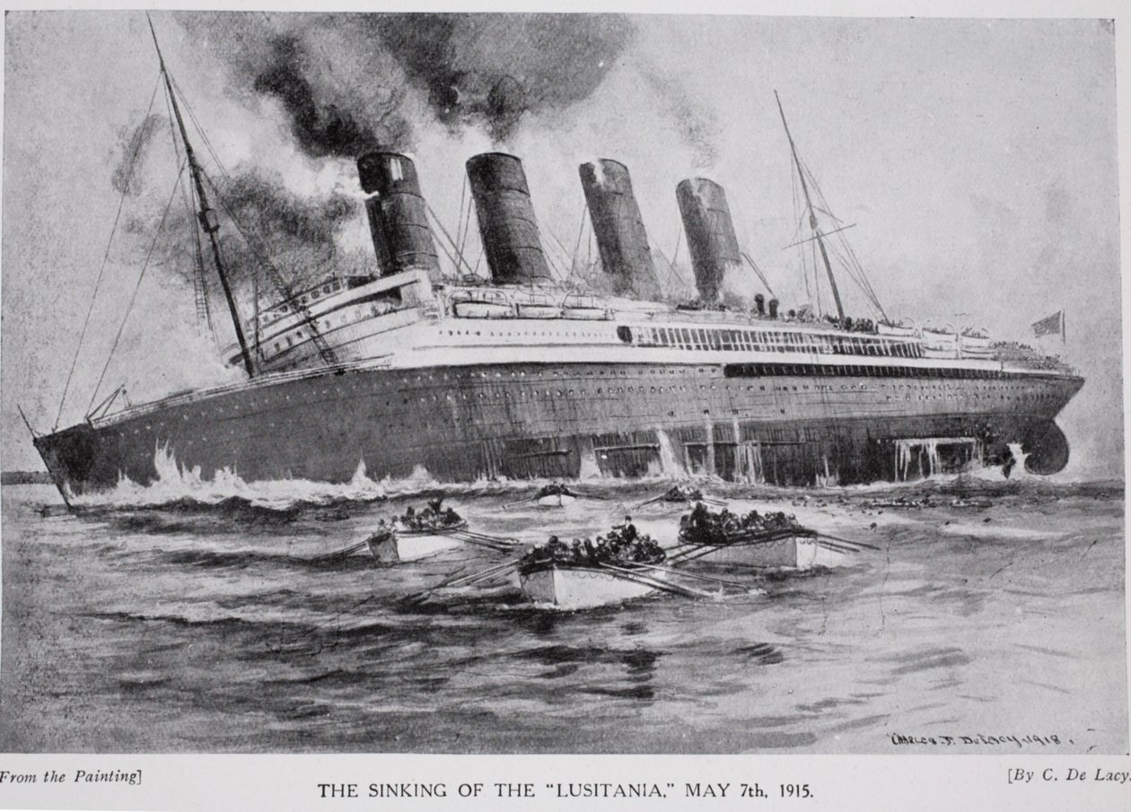 El hundimiento del Lusitania, 7 de mayo de 1915, ilustración de 