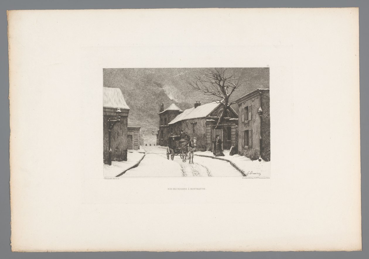 Vista de la Rue des Rosiers en Montmartre
Rue des Rosiers en Montmartre (título en el objeto)
Grabados franceses de 1875 (título de la serie)
L
