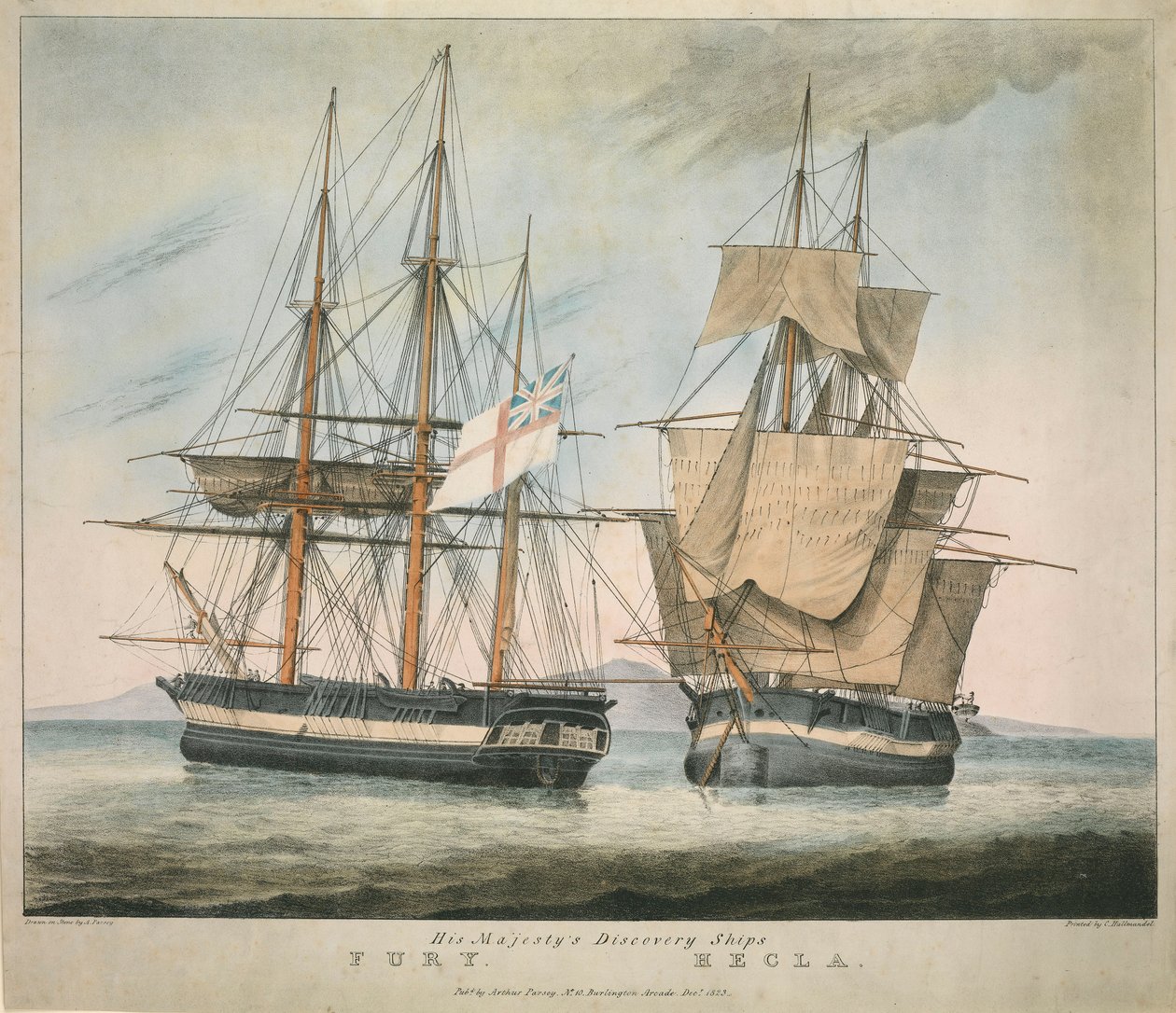 Los buques descubridores de Su Majestad Fury y Hecla de Charles Joseph Hullmandel