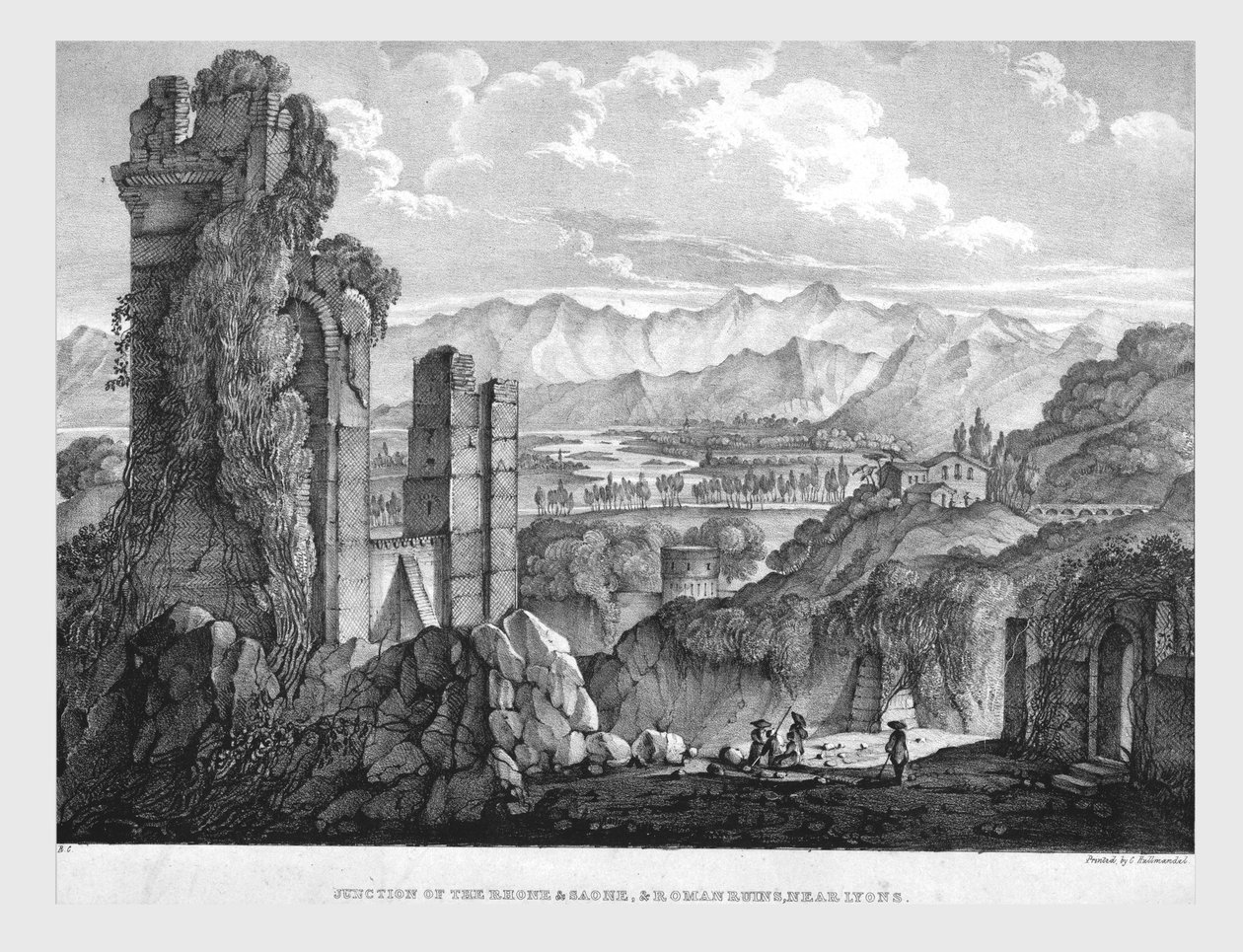 Unión del Ródano y el Saona, ruinas romanas cerca de Lyon, c1835 de Charles Joseph Hullmandel