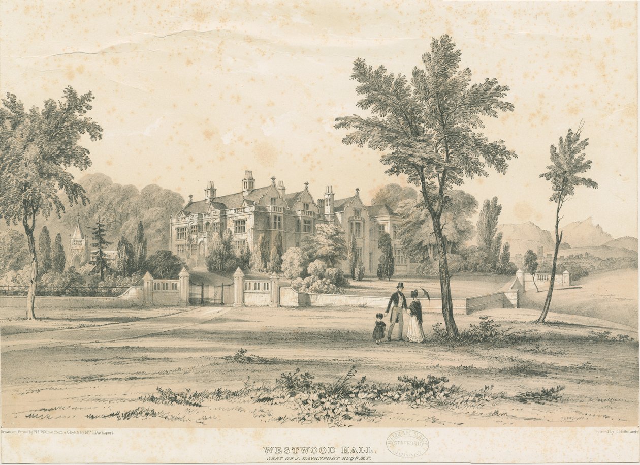 Westwood Hall: litografía tintada de Charles Joseph Hullmandel