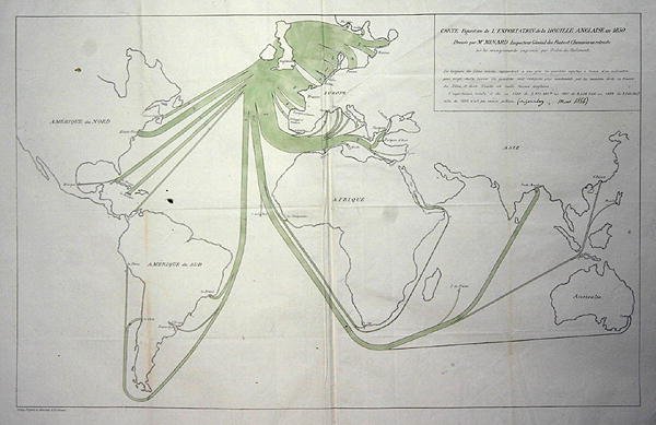 Mapa que muestra la exportación de carbón de las Islas Británicas en 1850 de Charles Joseph Minard