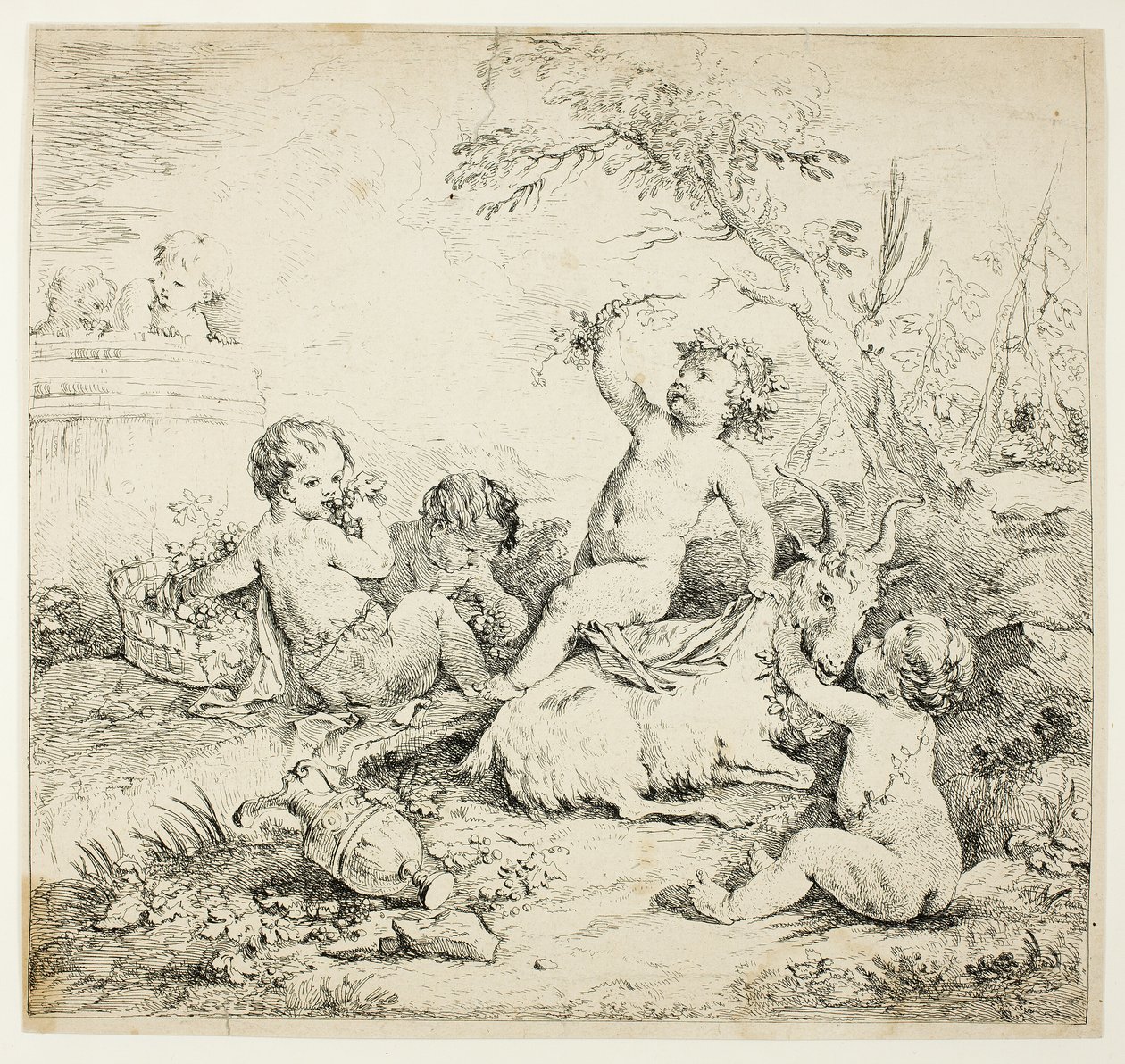 Querubines con una Cabra de Charles Joseph Natoire