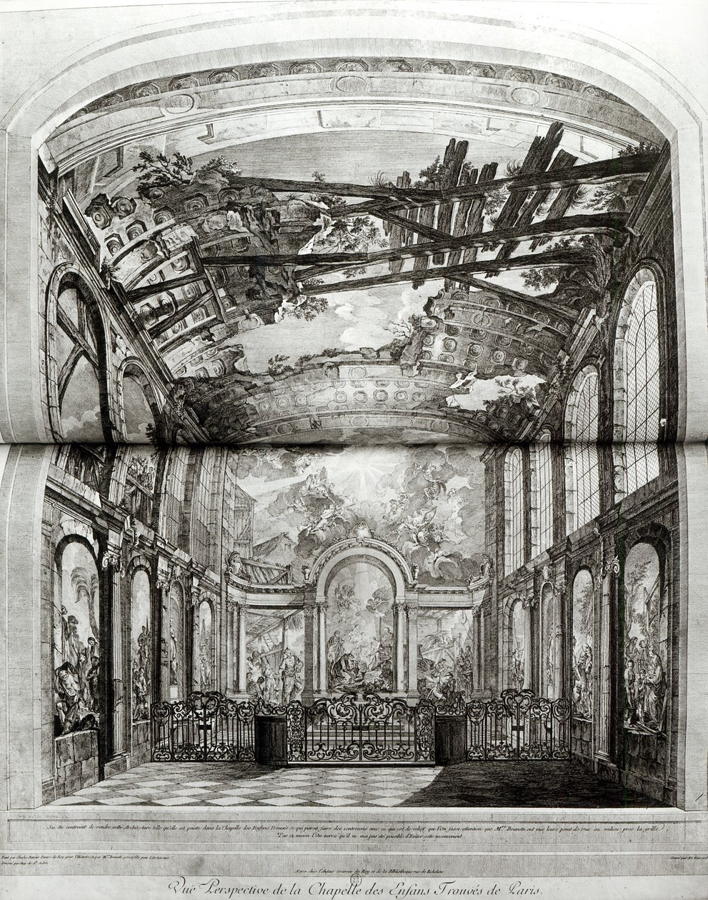 Decoración de la capilla del Hospicio de los Niños Encontrados en París, grabado por Etienne Fessard (1714-77) c.1750 de Charles Joseph Natoire