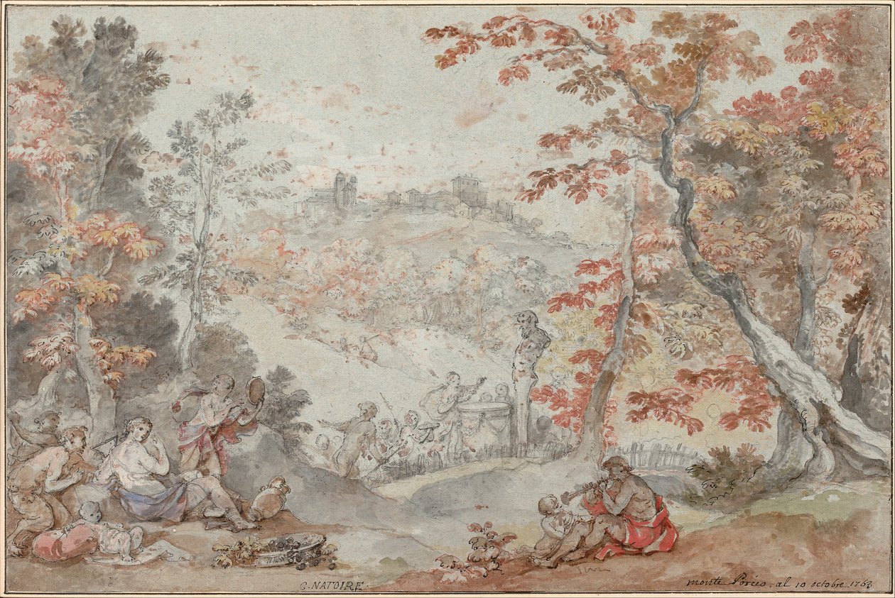 Paisaje otoñal italiano con Monte Porzio y una ofrenda a Pan, 1763 de Charles Joseph Natoire