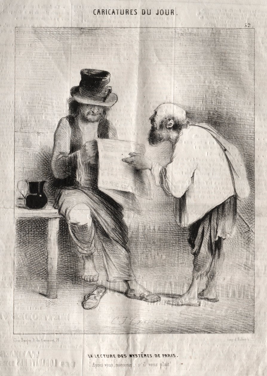 Caricaturas del día: La Lectura de los Misterios de París de Charles Joseph Traviès de Villers