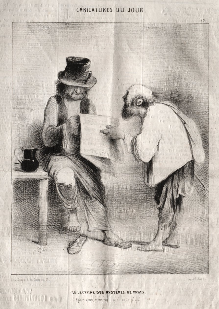 Caricaturas del día: La lectura de los misterios de París de Charles Joseph Traviès de Villers