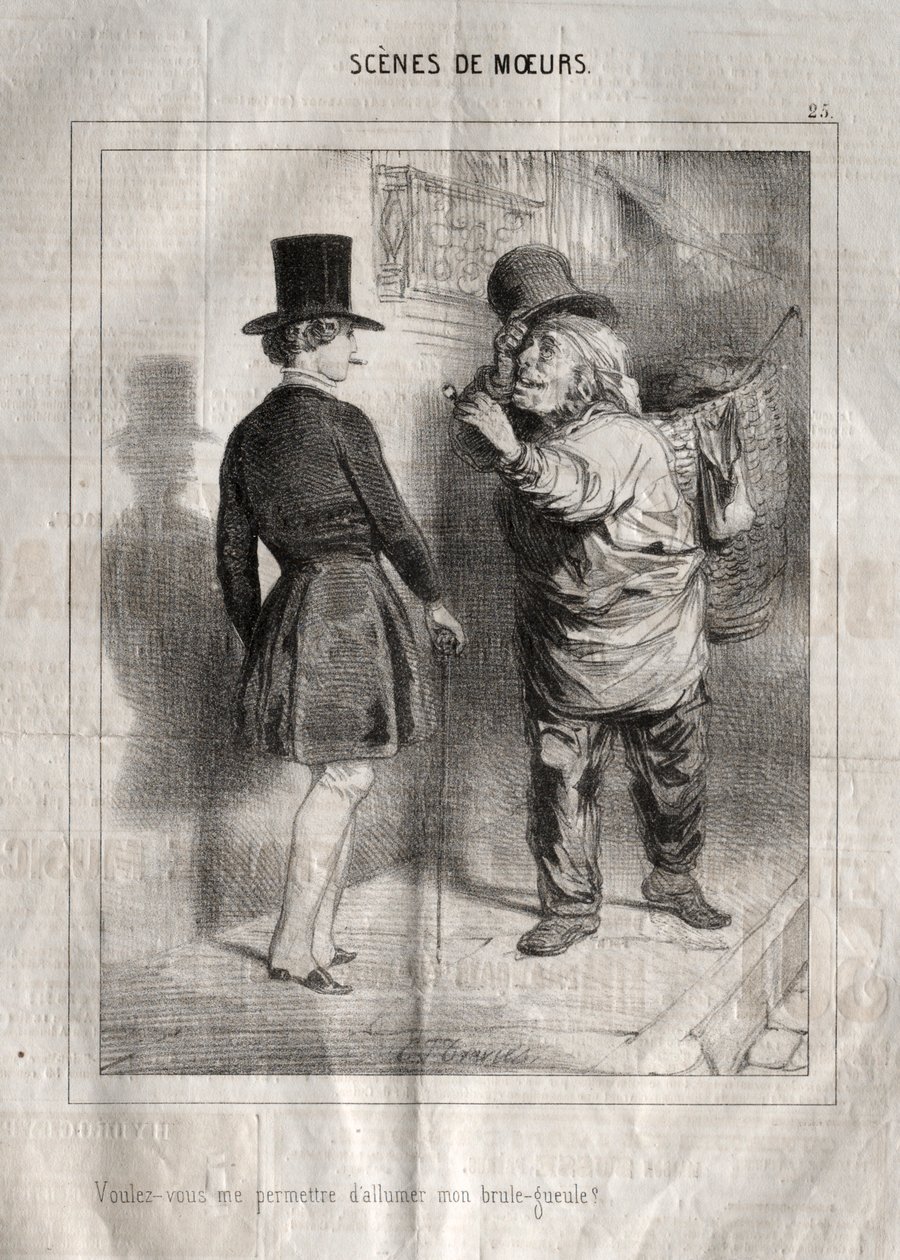 Scènes de Moeurs: Voulez-vous me permettre dallumer mon brule-gueule de Charles Joseph Traviès de Villers
