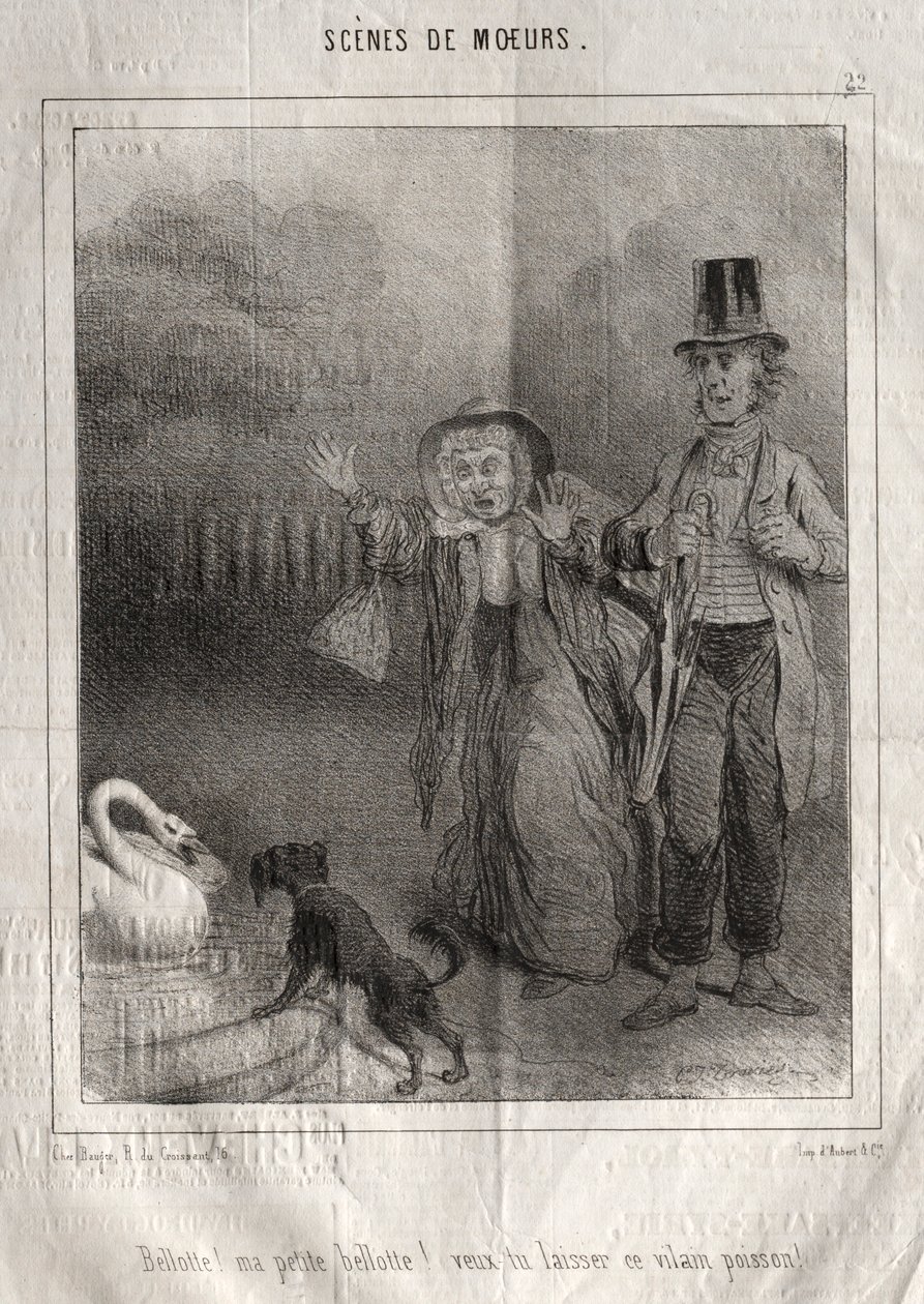 Scènes de moeurs: Bellotte! ma petite Bellote! veux-tu laisser ce vilain poisson! de Charles Joseph Traviès de Villers