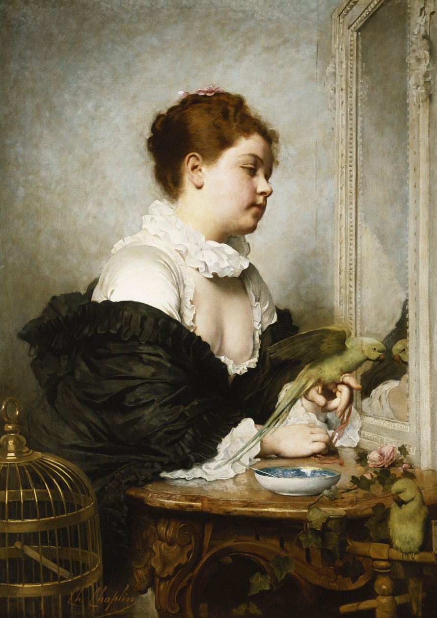 Una joven con periquitos de Charles Joshua Chaplin