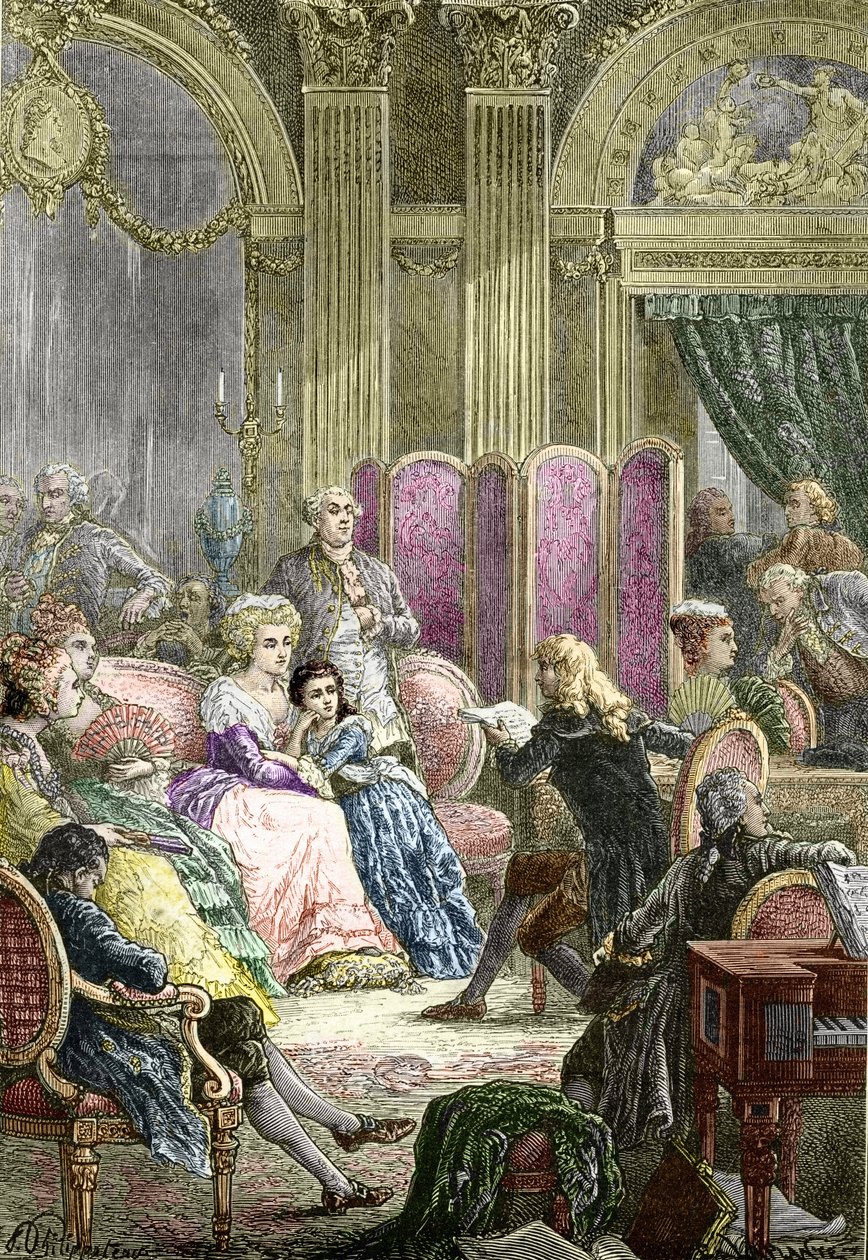 El salón de Suzanne Curchod y Madame Necker (grabado) de Charles Laplante